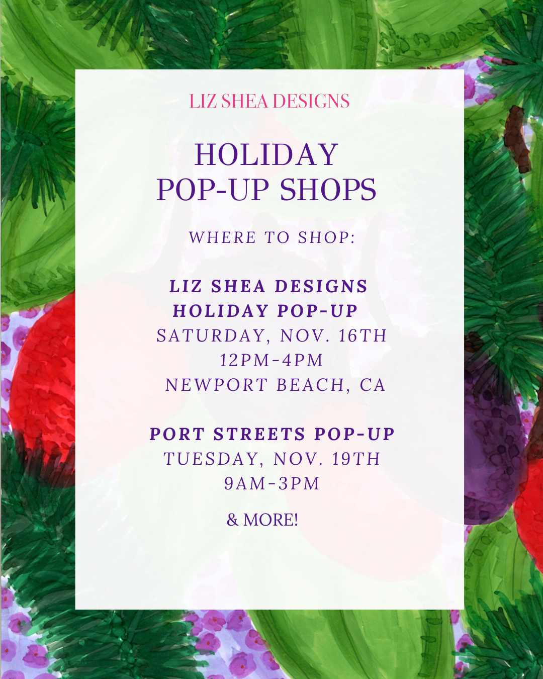 Get Ready for the Holiday Season with Liz Shea Designs' Pop-Up Events! 🎄